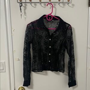 Fashion Nova Black Sheer Lace Blouse